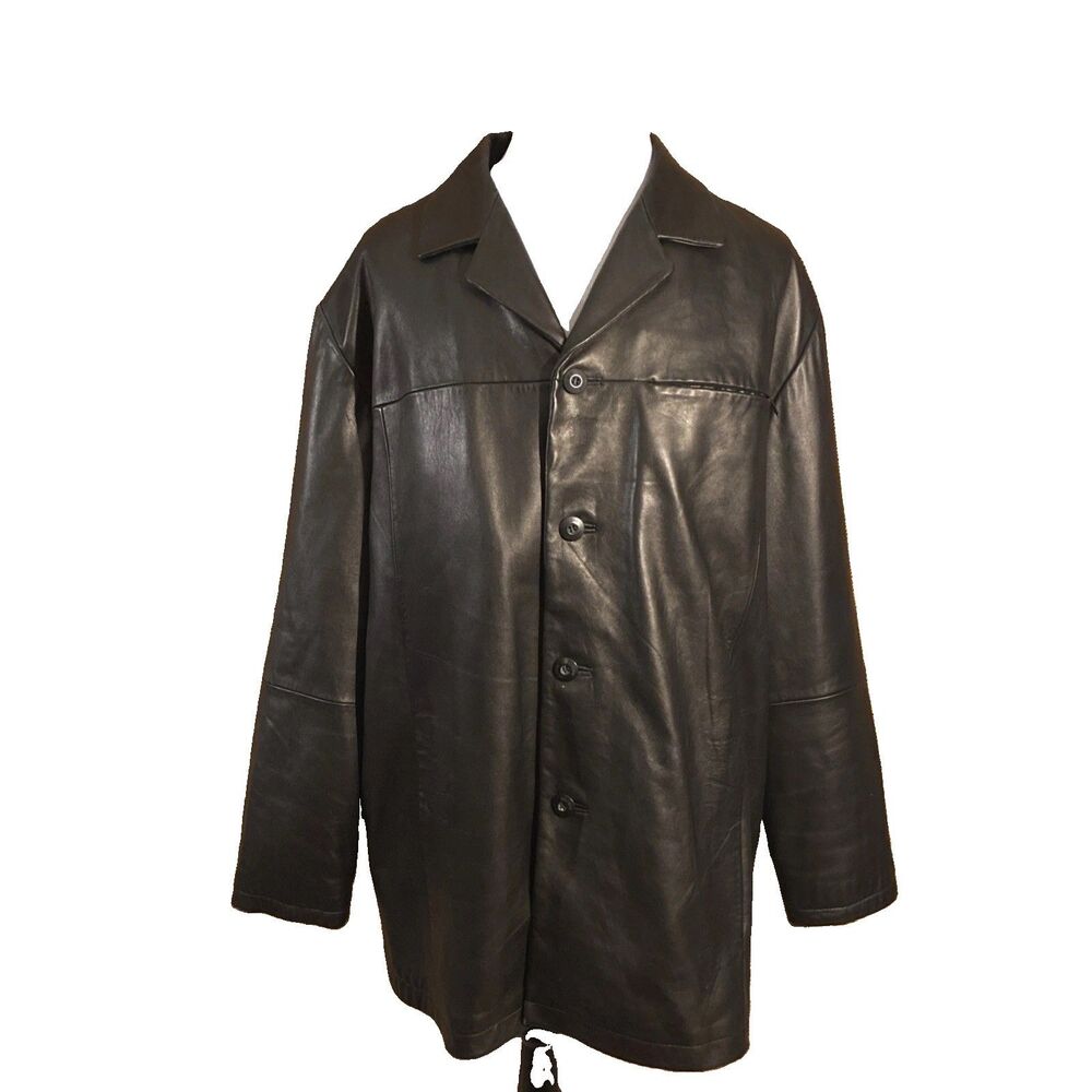 Wilsons Leather Button Up Jacket Men’s Size 2X Black Biker Big Tall Coat *READ*